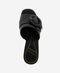 Valentina Leather Kitten Heel Slide Sandal Black Leather
