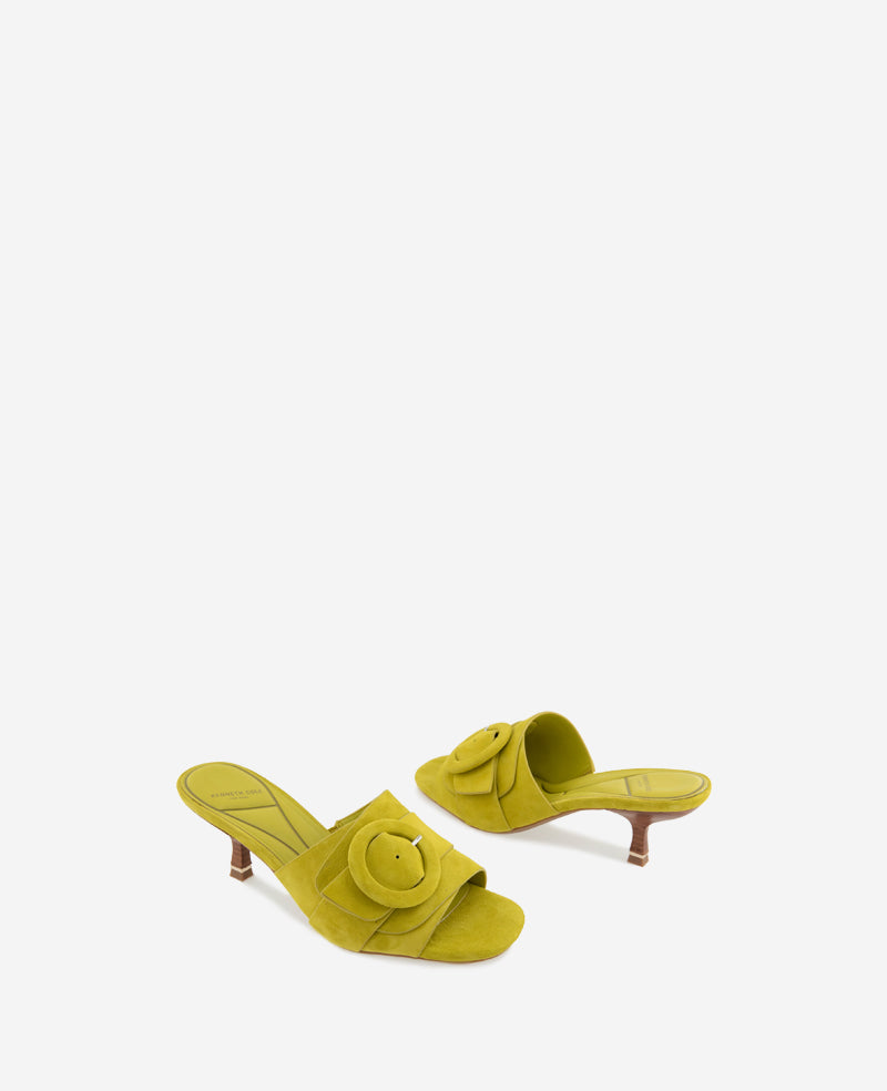Valentina Suede Kitten Heel Slide Sandal Chartreuse Suede
