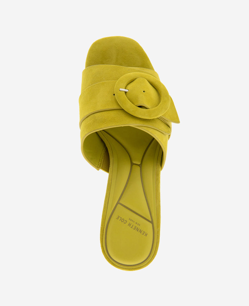 Valentina Suede Kitten Heel Slide Sandal Chartreuse Suede