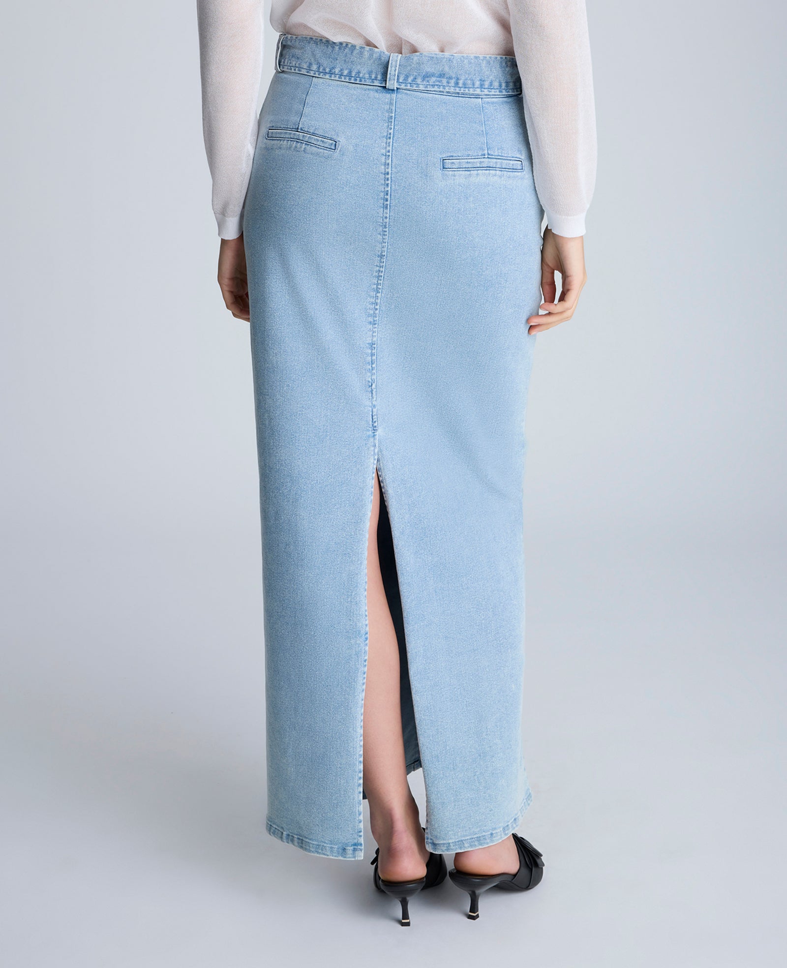 Fly Front Belted Maxi Skirt Nu Wash