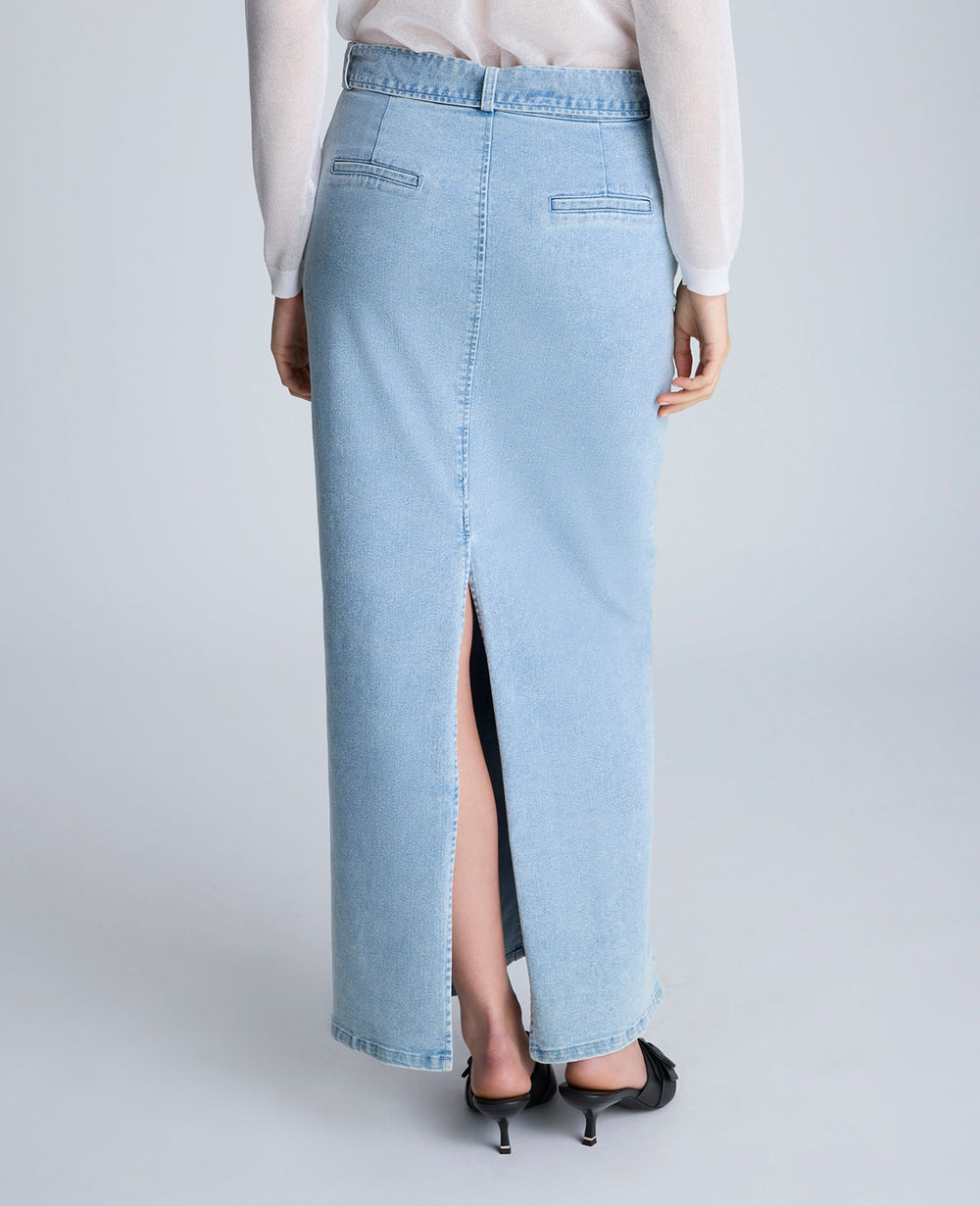 Fly Front Belted Maxi Skirt Nu Wash