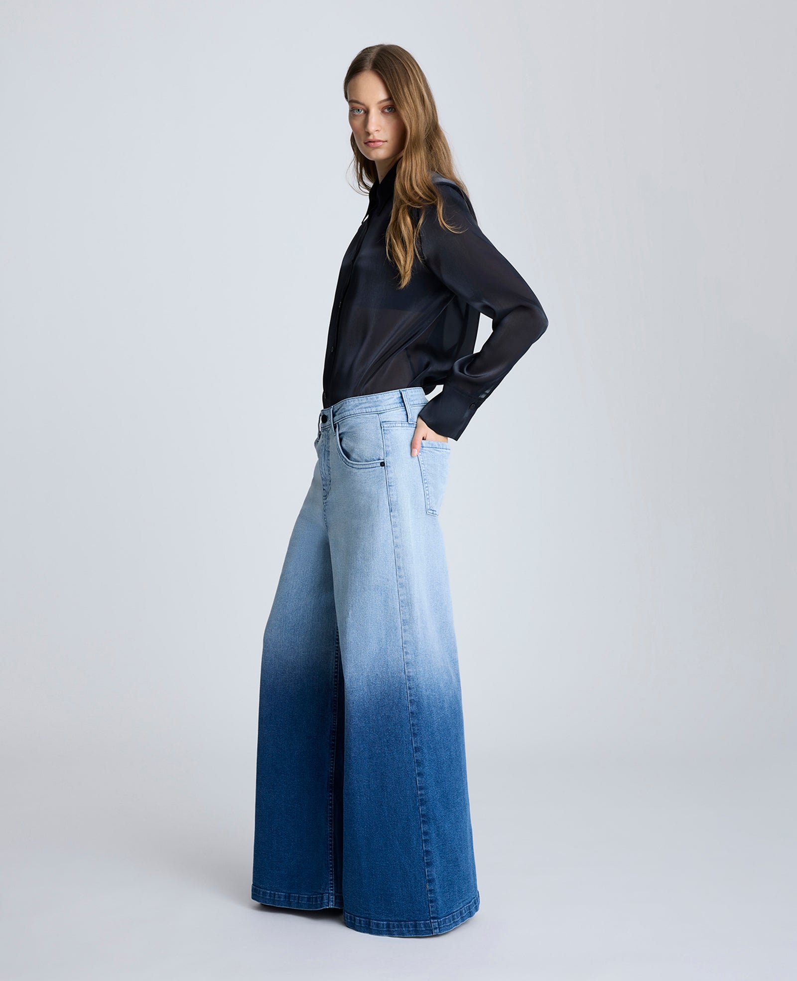 Gradient Dye Wide Leg Denim Jean Gradient Jj Wash