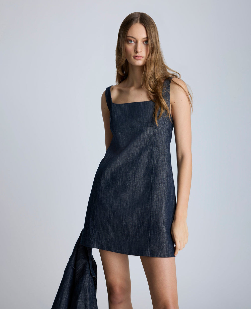 Open Back Strap Shift Dress Dark Navy Multi