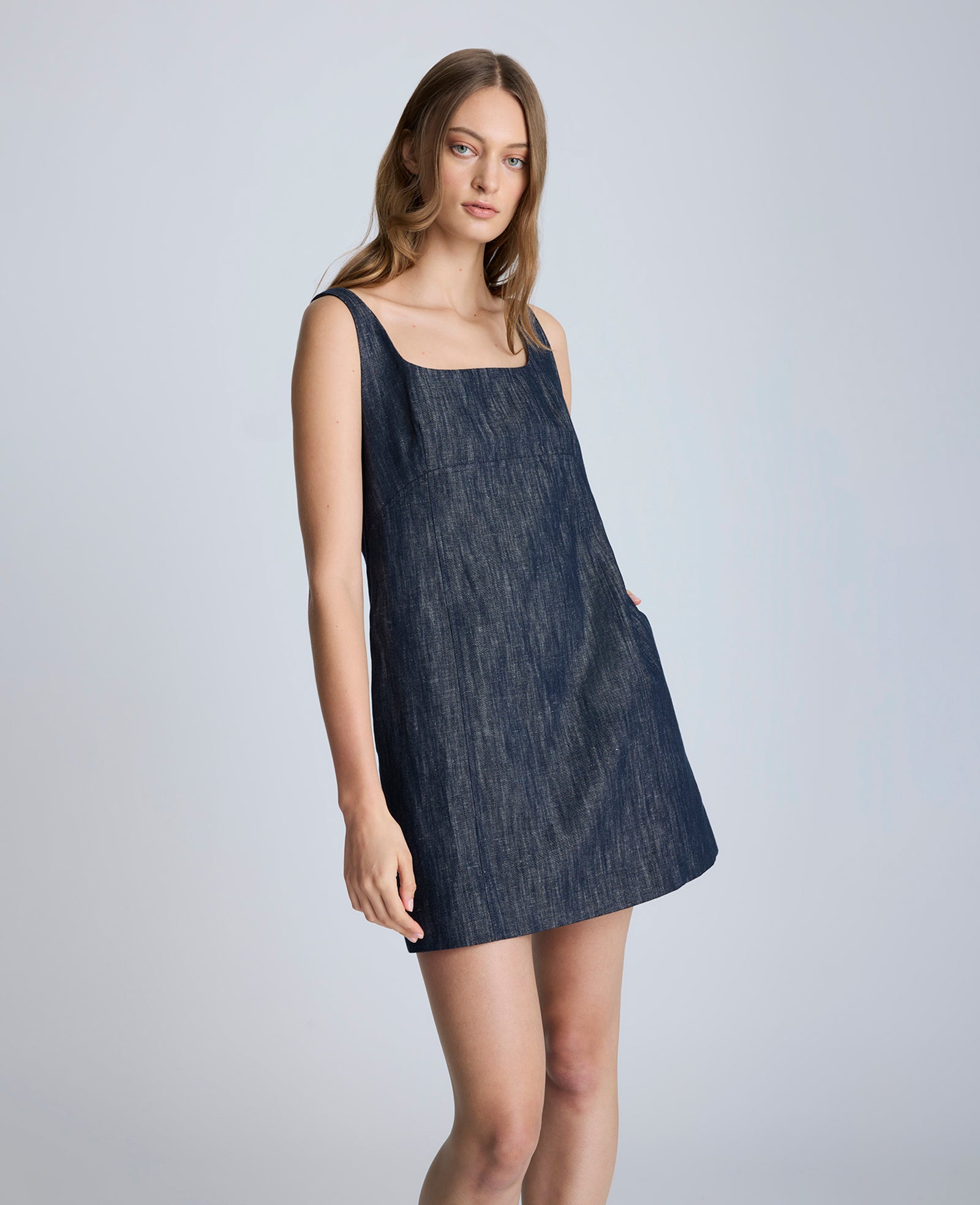 Open Back Strap Shift Dress Dark Navy Multi