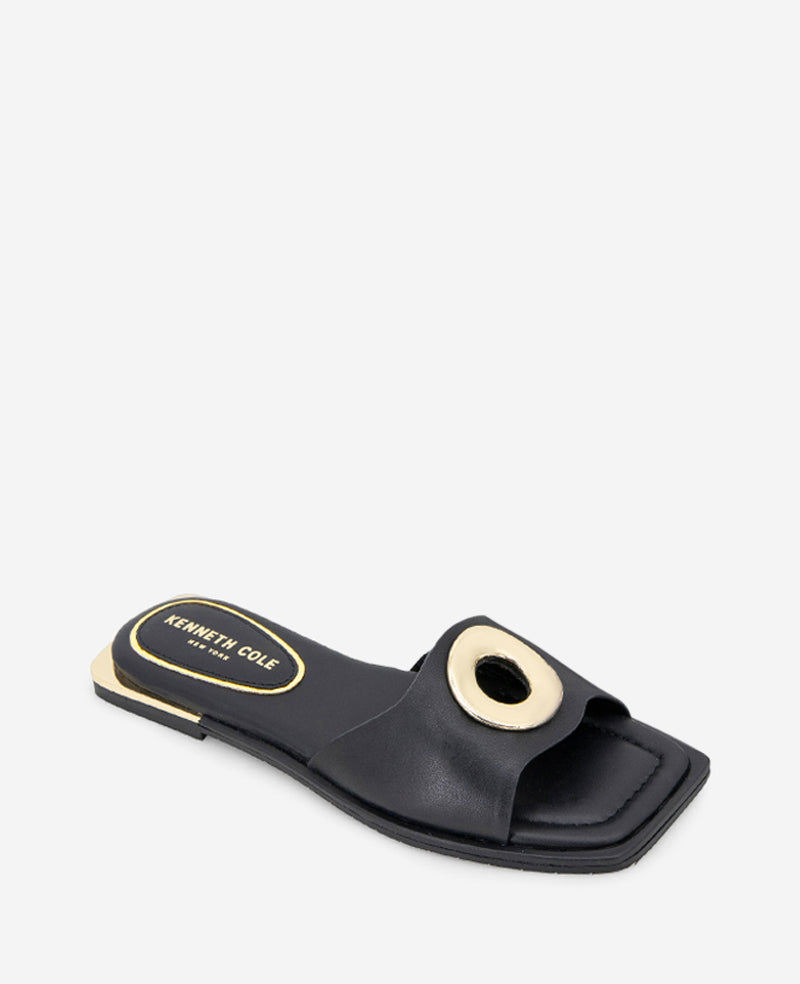 Asher Leather Metal Ring Sandal Black Leather