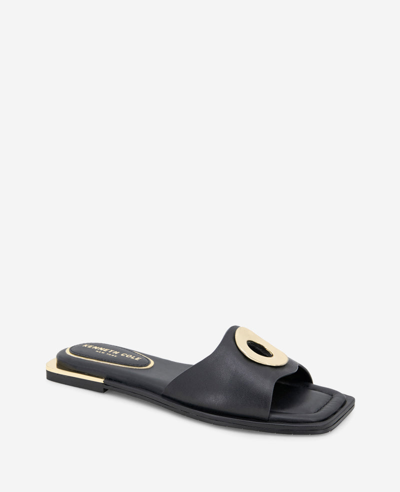 Asher Leather Metal Ring Sandal Black Leather