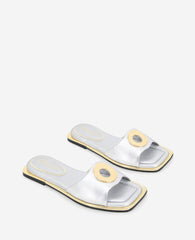 Asher Metallic Metal Ring Sandal Silver Leather