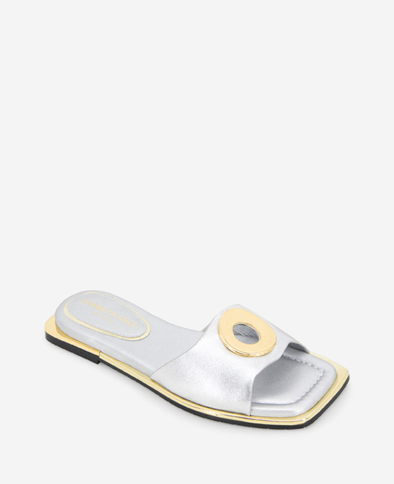 Asher Metallic Metal Ring Sandal Silver Leather