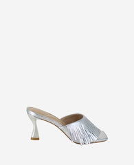 Darby Metallic Fringe Heel Silver Leather