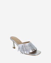 Darby Metallic Fringe Heel Silver Leather
