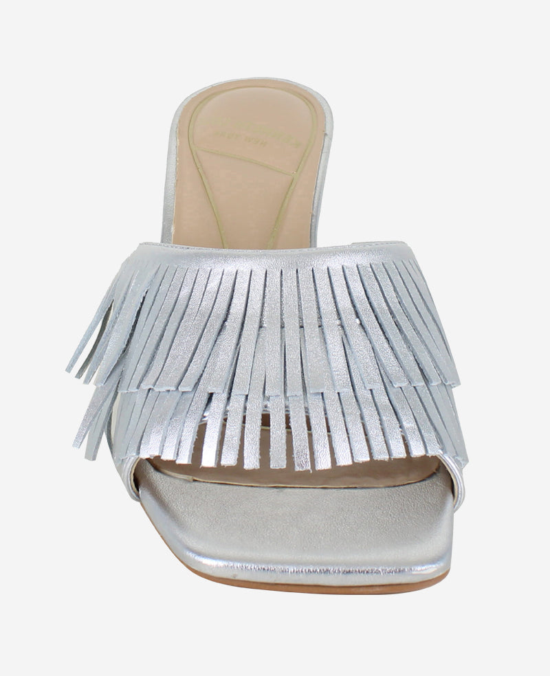 Darby Metallic Fringe Heel Silver Leather