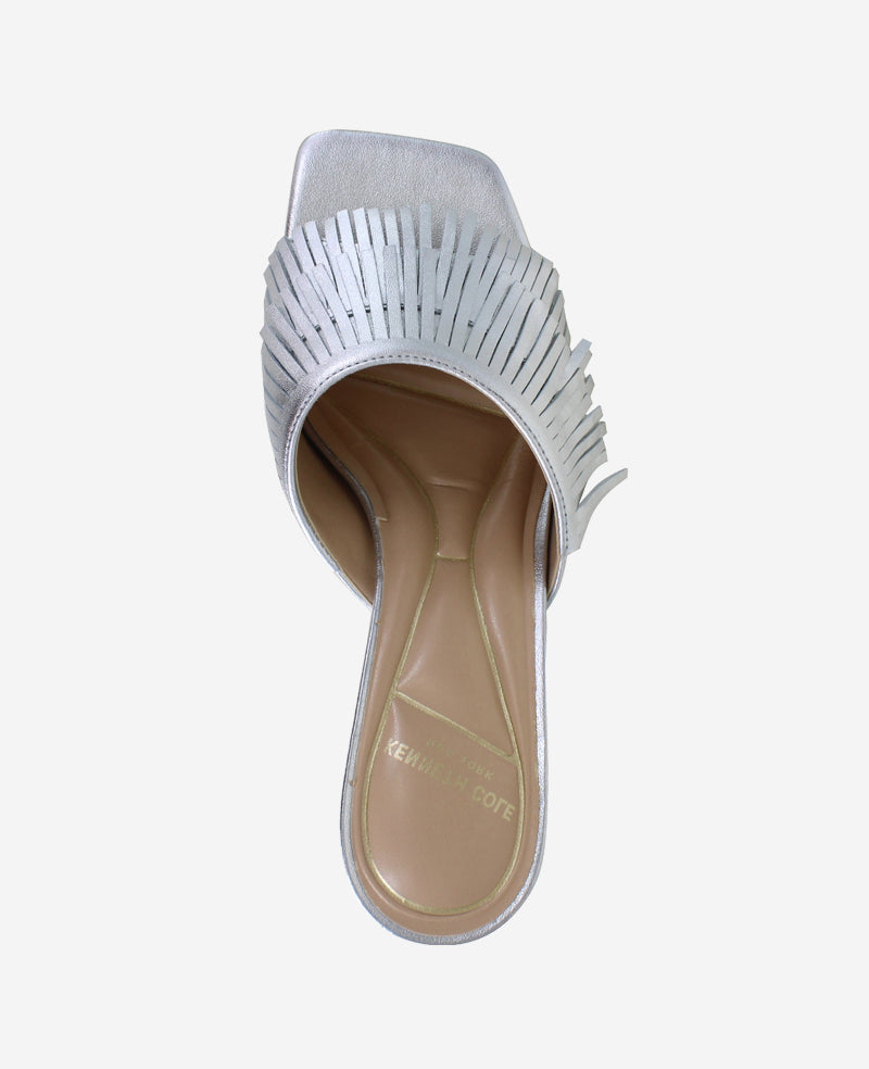 Darby Metallic Fringe Heel Silver Leather