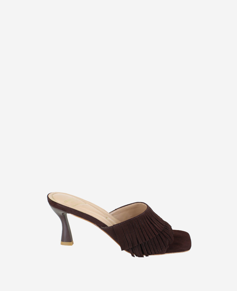 Darby Suede Fringe Heel Chocolate Suede