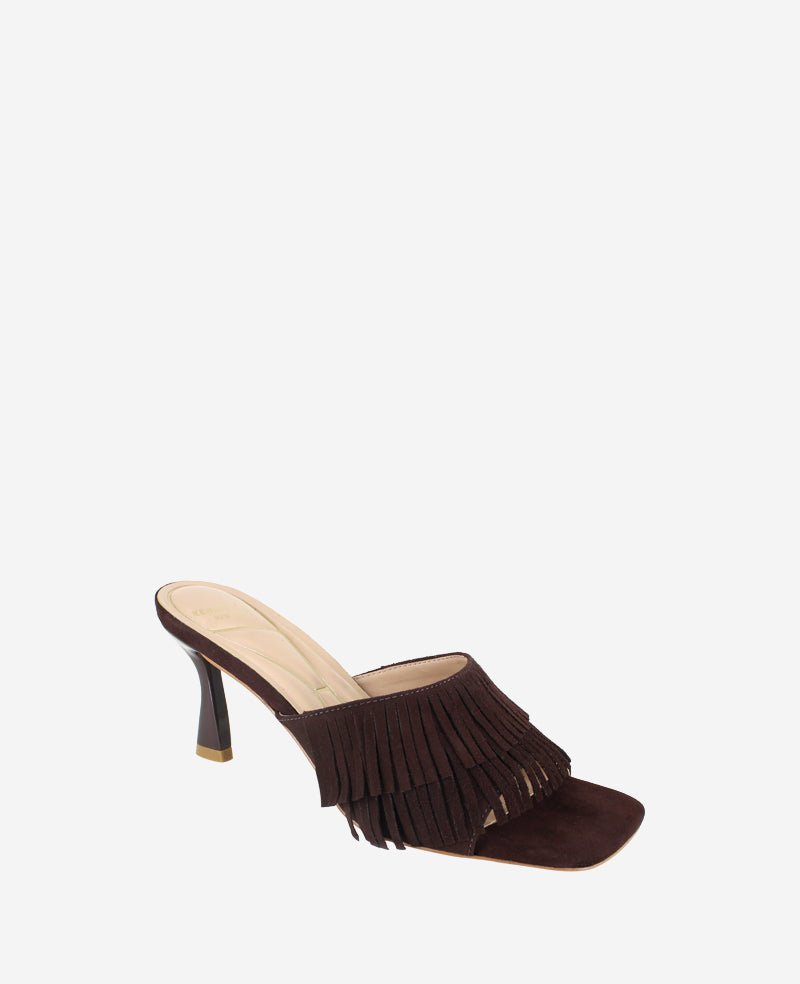 Darby Suede Fringe Heel Chocolate Suede