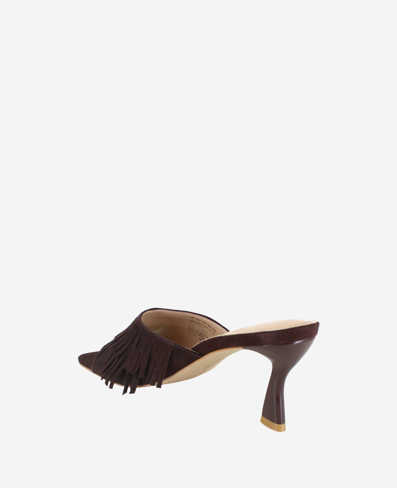 Darby Suede Fringe Heel Chocolate Suede