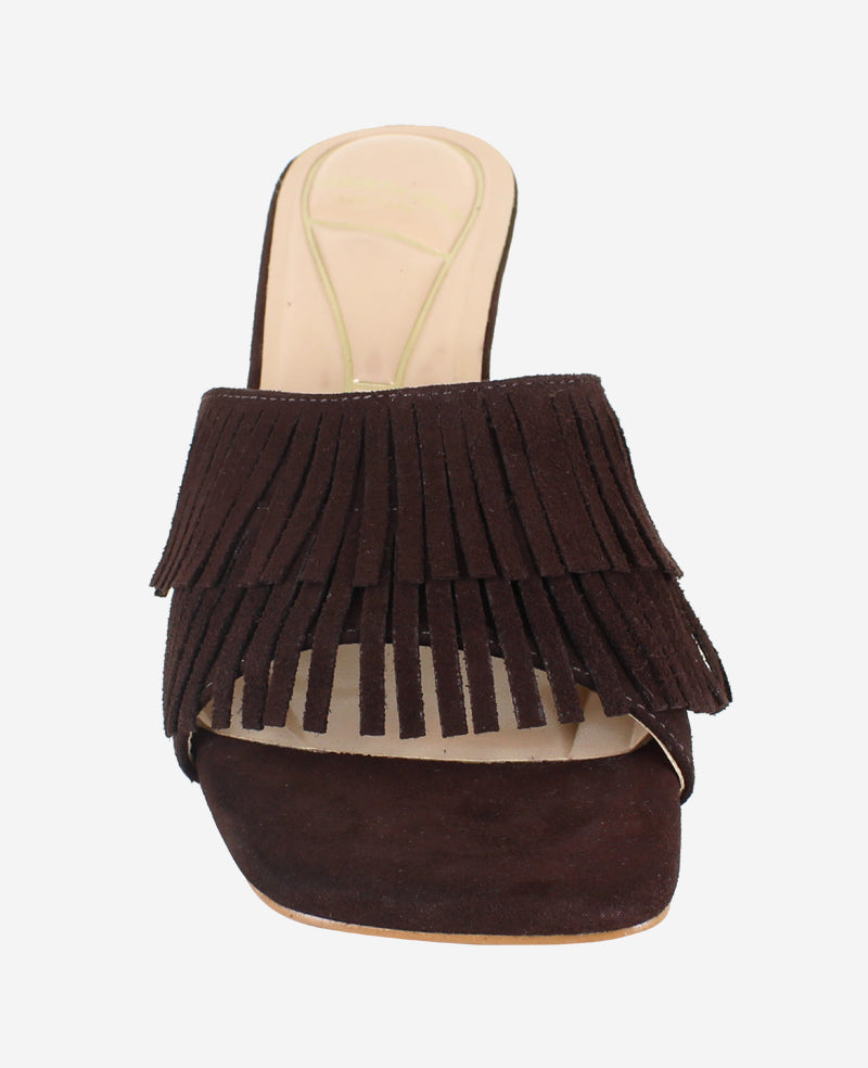 Darby Suede Fringe Heel Chocolate Suede