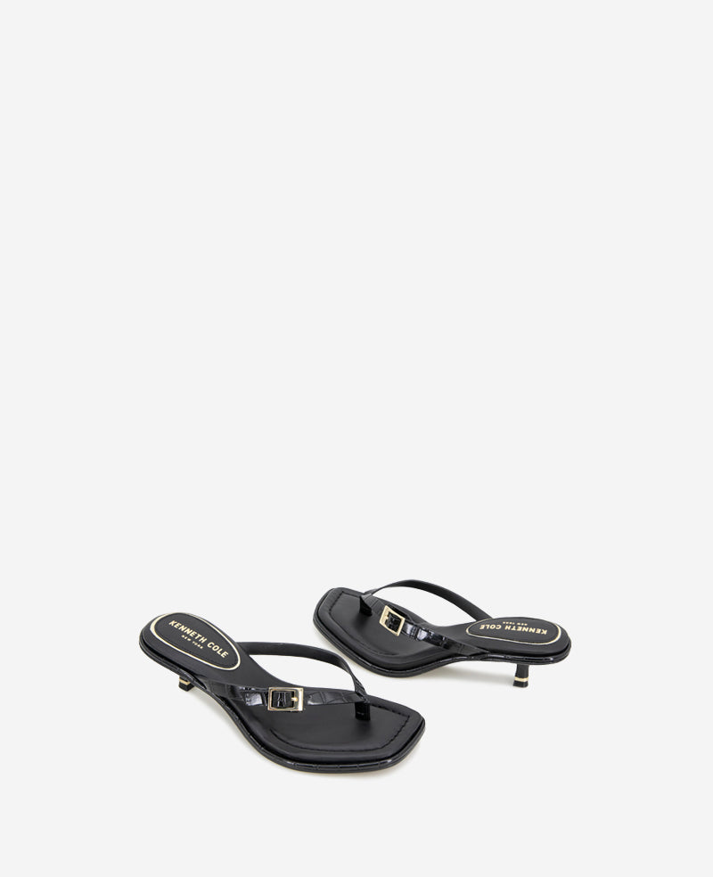 Gillie Embossed Croco Kitten Heel Buckle Sandal Black Croco