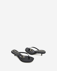 Gillie Embossed Croco Kitten Heel Buckle Sandal Black Croco