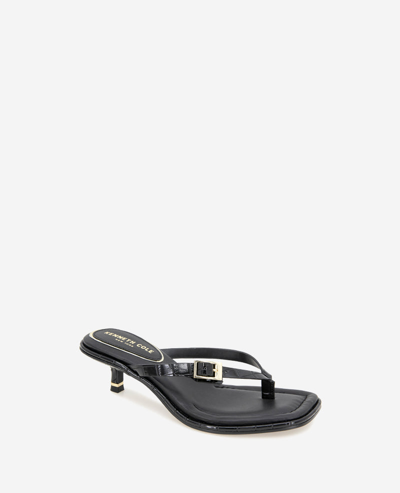 Gillie Embossed Croco Kitten Heel Buckle Sandal Black Croco