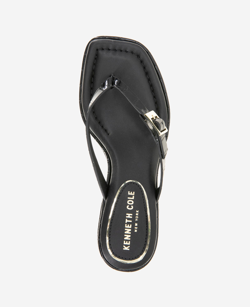 Gillie Embossed Croco Kitten Heel Buckle Sandal Black Croco