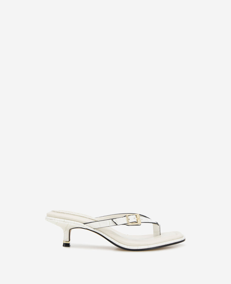Gillie Embossed Croco Kitten Heel Buckle Sandal Cream Croco