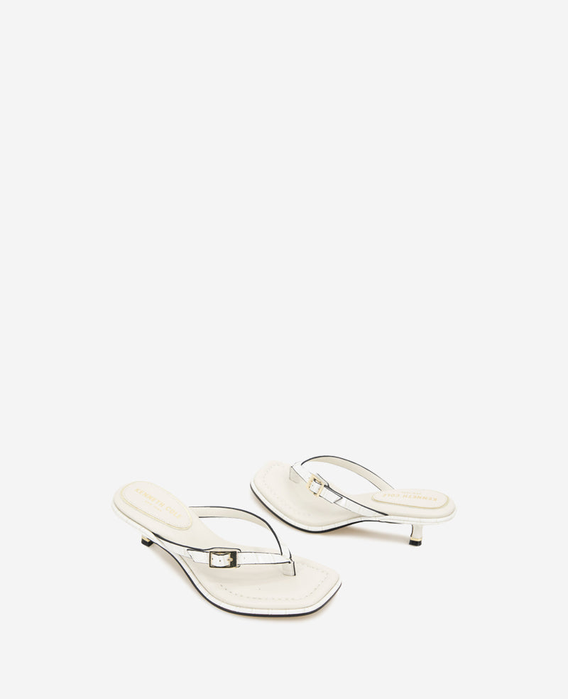 Gillie Embossed Croco Kitten Heel Buckle Sandal Cream Croco