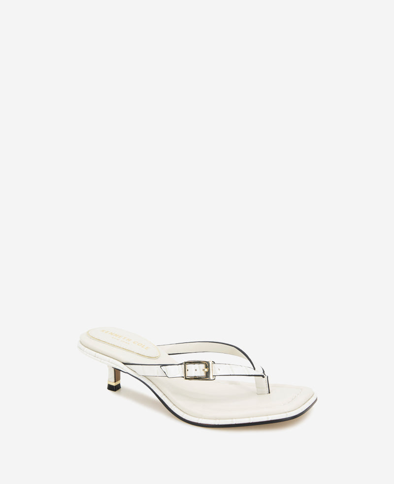 Gillie Embossed Croco Kitten Heel Buckle Sandal Cream Croco