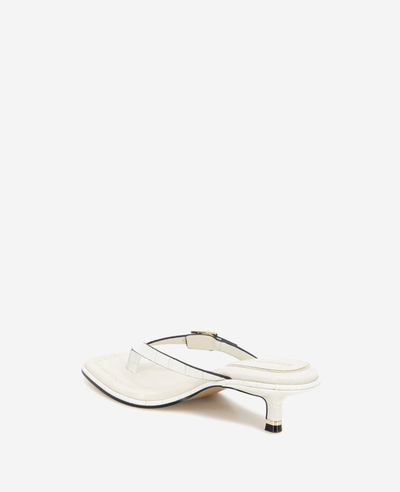 Gillie Embossed Croco Kitten Heel Buckle Sandal Cream Croco