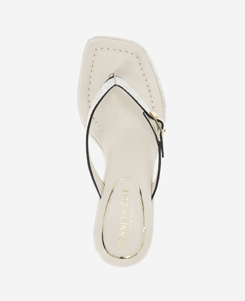 Gillie Embossed Croco Kitten Heel Buckle Sandal Cream Croco
