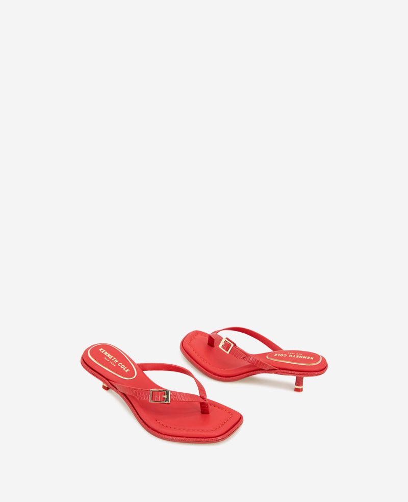 Gillie Embossed Lizard Kitten Heel Buckle Sandal Red Lizard
