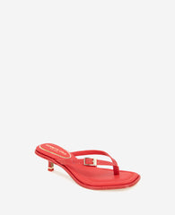 Gillie Embossed Lizard Kitten Heel Buckle Sandal Red Lizard