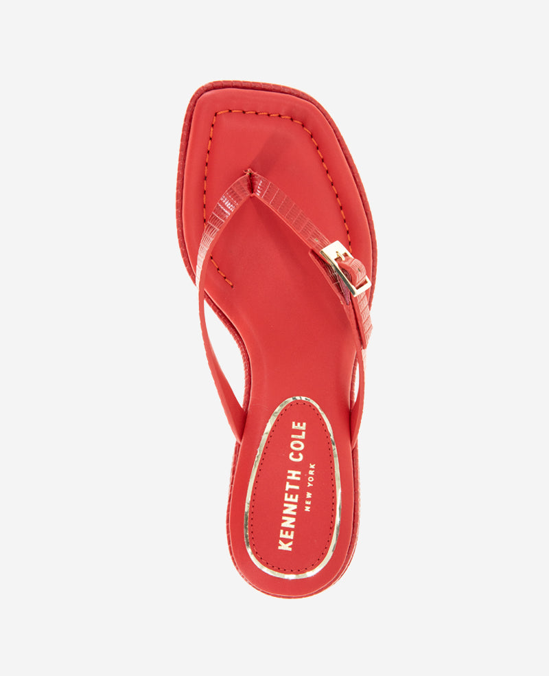 Gillie Embossed Lizard Kitten Heel Buckle Sandal Red Lizard