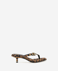 Gillie Leopard Print Kitten Heel Buckle Sandal Leopard Fabric