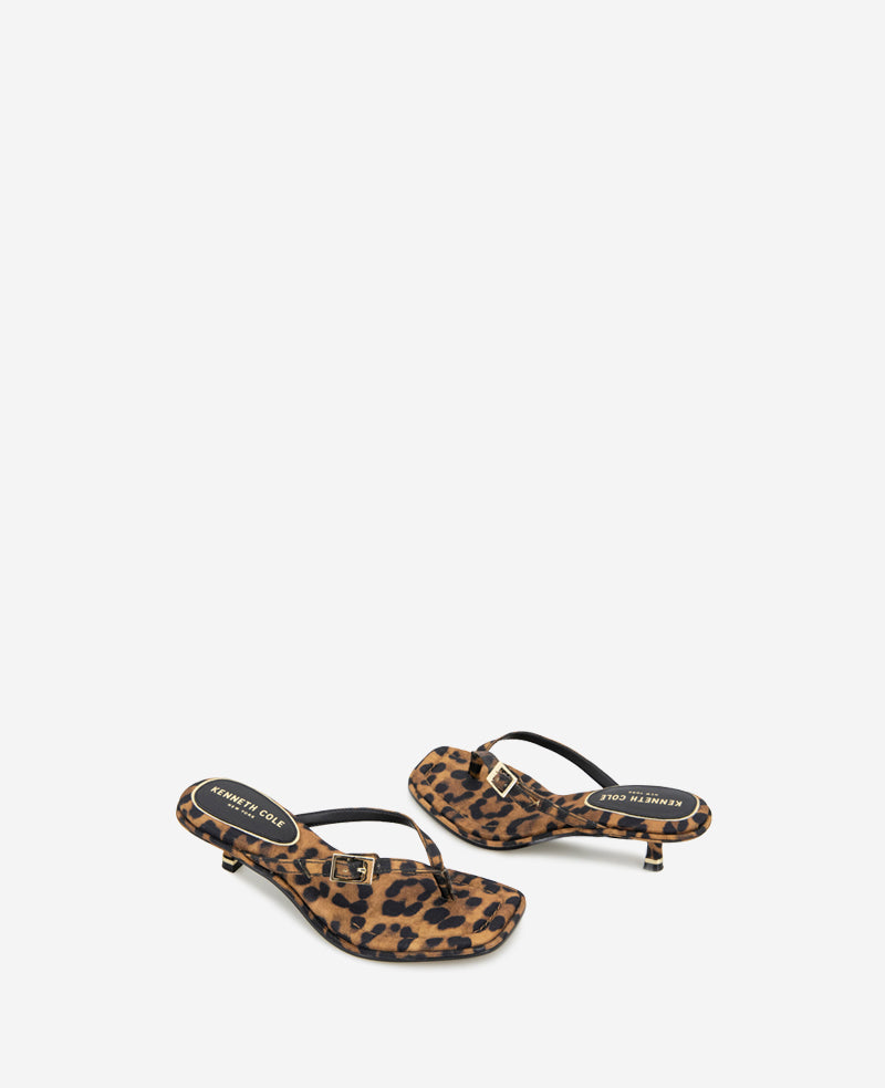 Gillie Leopard Print Kitten Heel Buckle Sandal Leopard Fabric