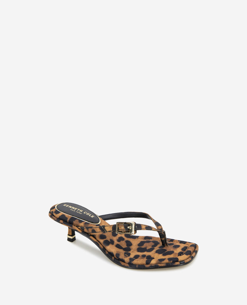 Gillie Leopard Print Kitten Heel Buckle Sandal Leopard Fabric