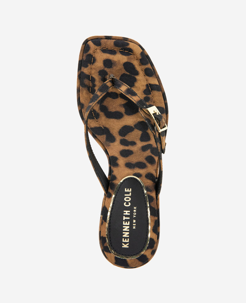 Gillie Leopard Print Kitten Heel Buckle Sandal Leopard Fabric