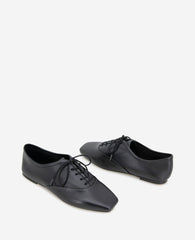 Justice Box Toe Lace Up Flat Black Leather