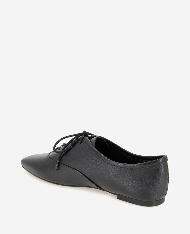 Justice Box Toe Lace Up Flat Black Leather