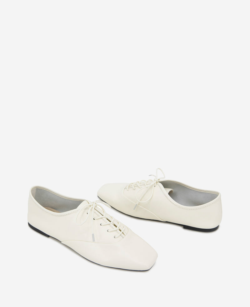 Justice Box Toe Lace Up Flat Ecru Leather