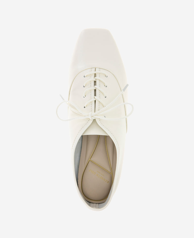 Justice Box Toe Lace Up Flat Ecru Leather