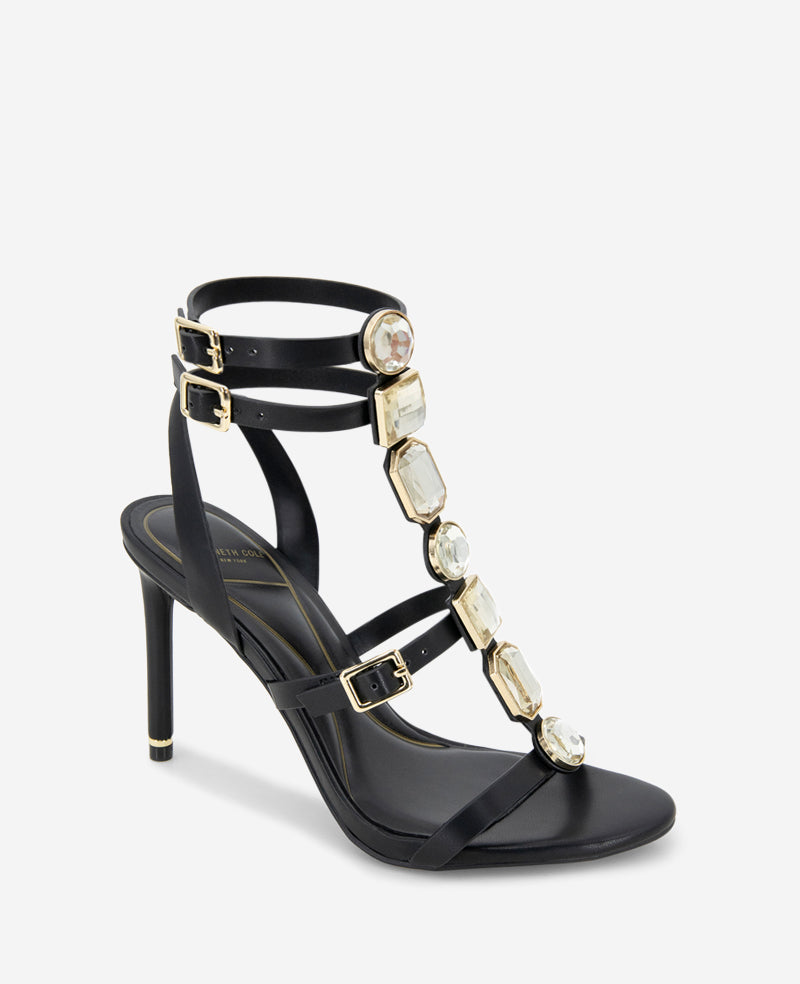 Lilath Jewel Leather Strap Heel Black