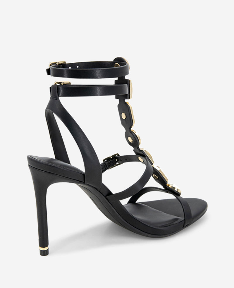 Lilath Jewel Leather Strap Heel Black
