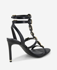 Lilath Jewel Leather Strap Heel Black