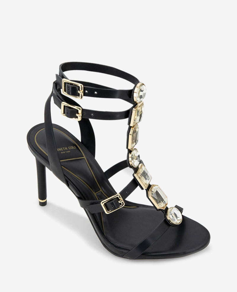Lilath Jewel Leather Strap Heel Black