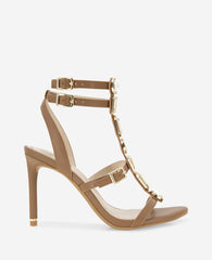 Lilath Jewel Leather Strap Heel Brown