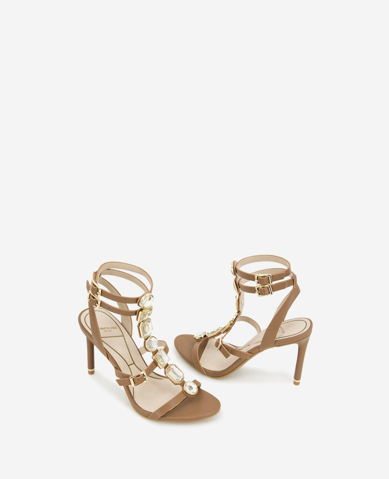 Lilath Jewel Leather Strap Heel Brown