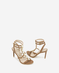 Lilath Jewel Leather Strap Heel Brown