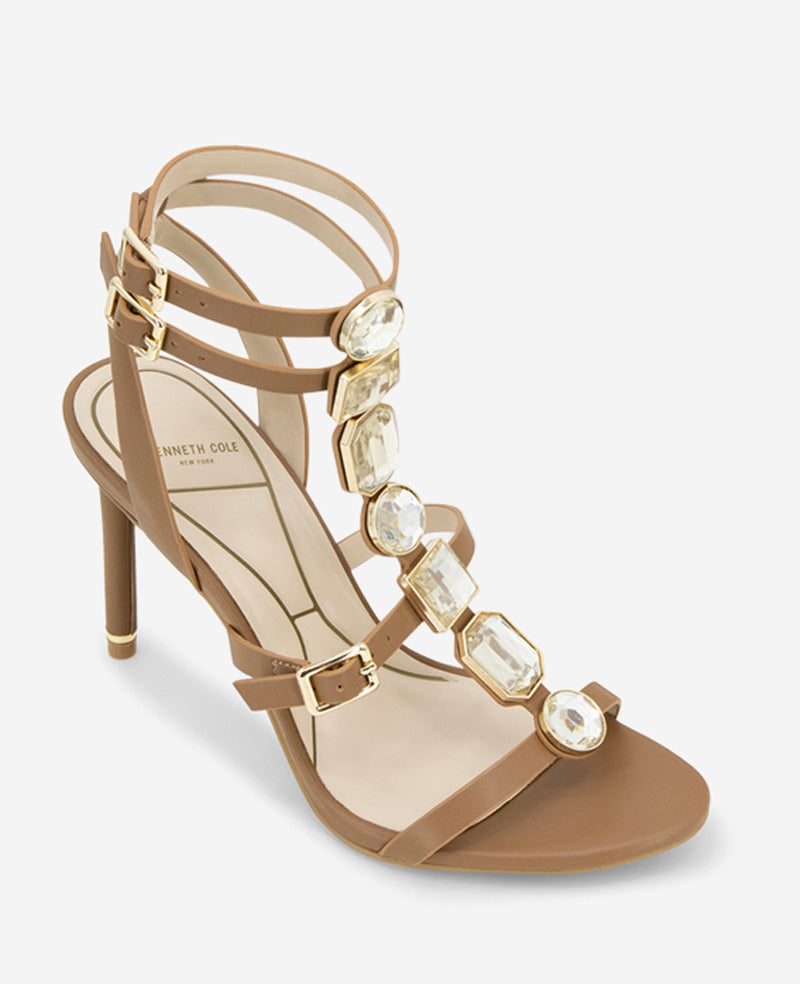 Lilath Jewel Leather Strap Heel Brown