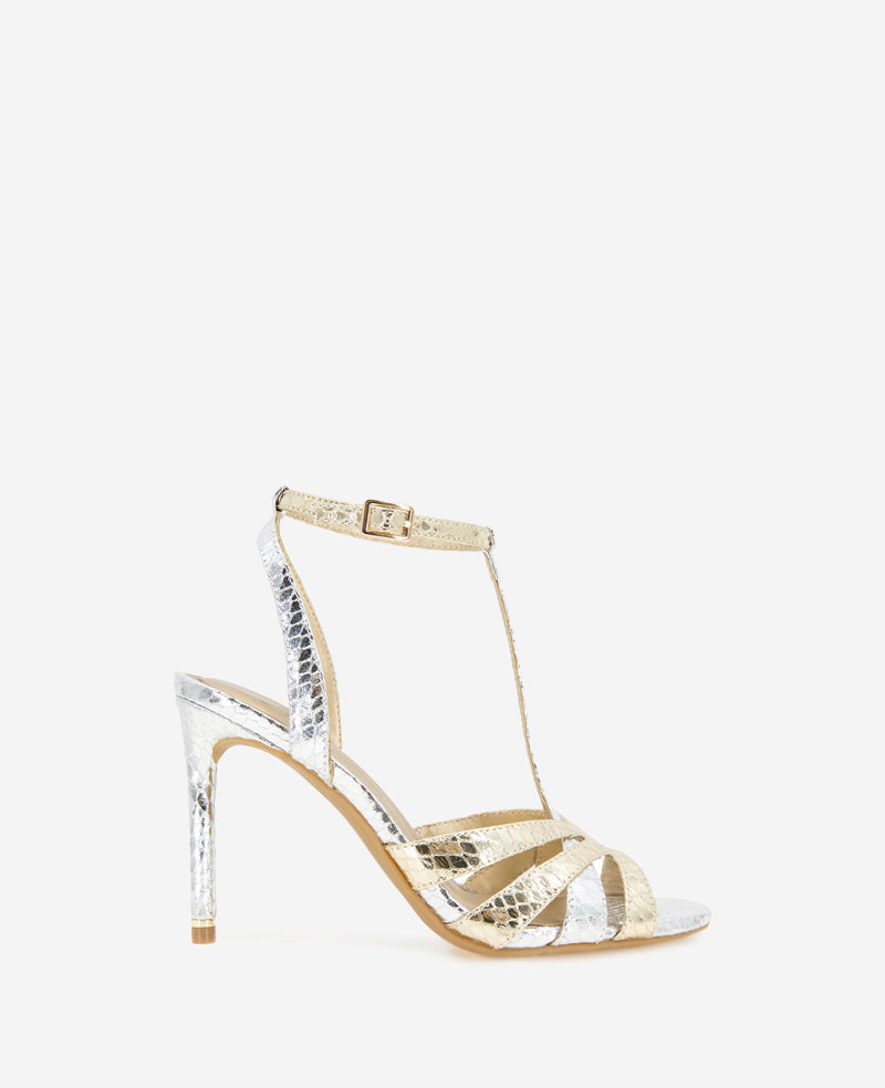 Liona Metallic Embossed Snake Heel Silver/Gold Metallic
