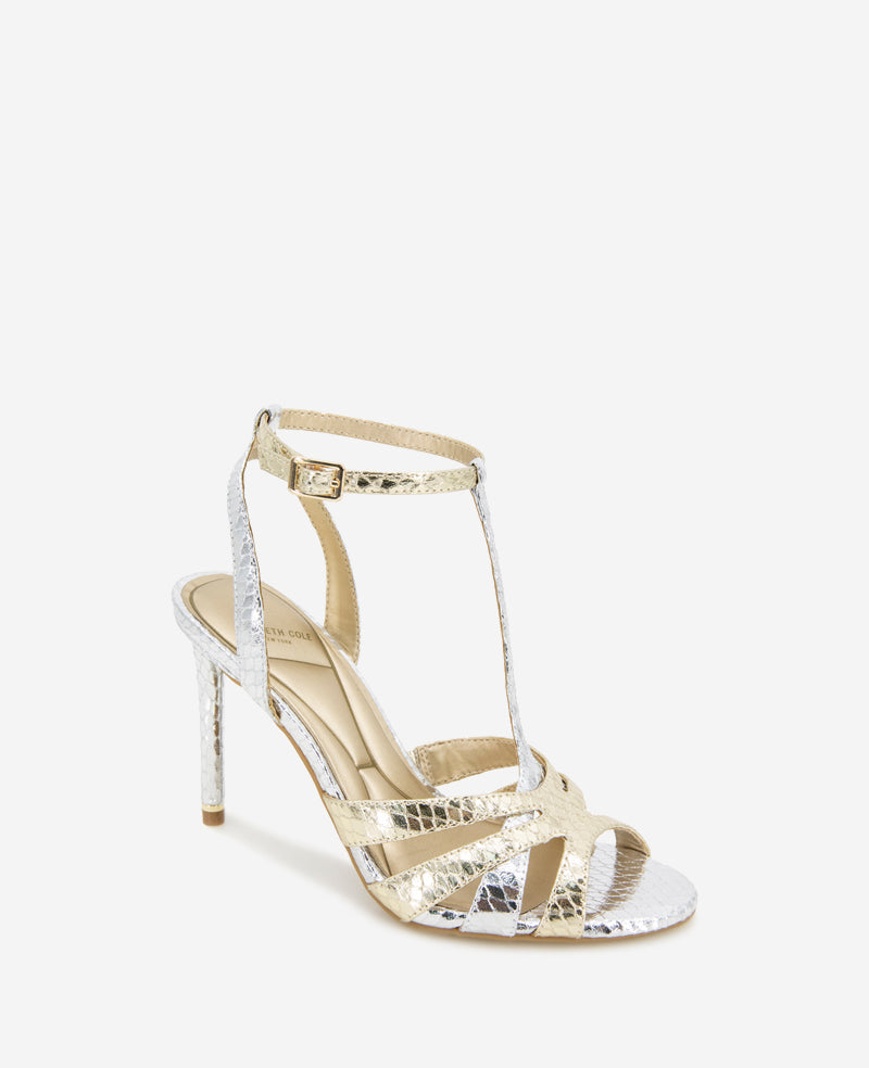 Liona Metallic Embossed Snake Heel Silver/Gold Metallic